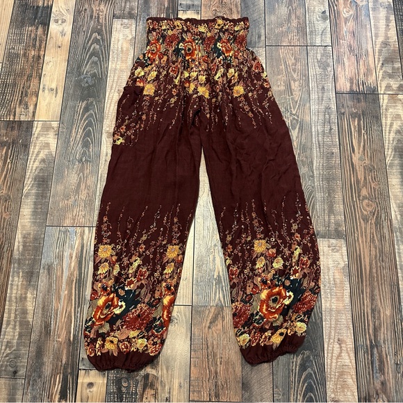 Boho Brown Floral Harem Pants One Size Fits Like Small/ Medium - Picture 6 of 7